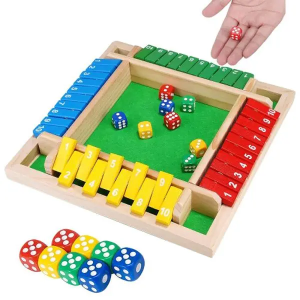 Shut The Box Game, 4-Player Wooden dice Game, Family Math Games for Adults and Kids,8 Dices Classics Tabletop Games for Classroom,Home,Party,Christmas Gift