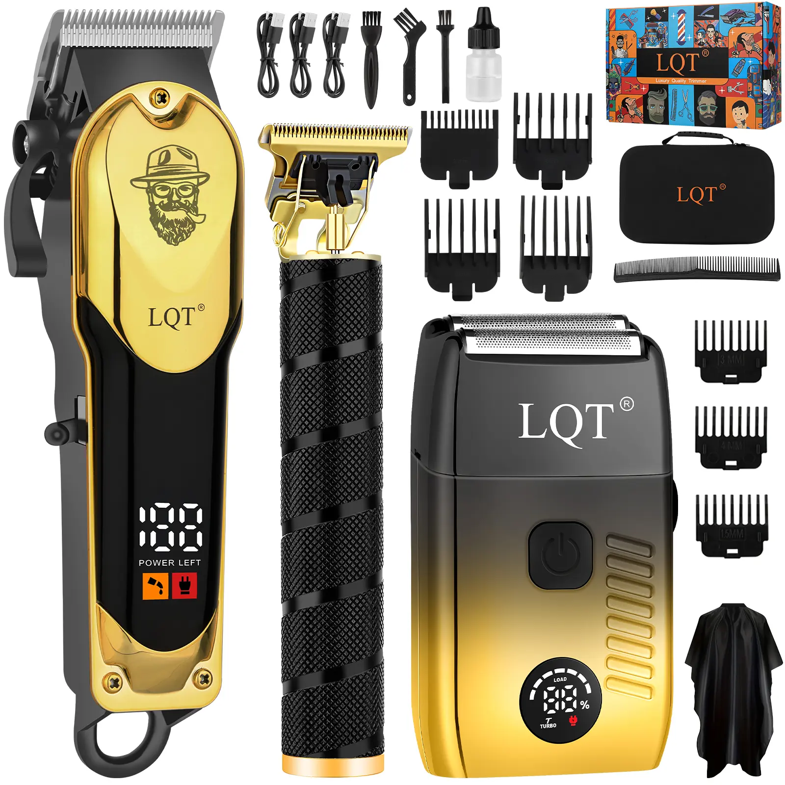 Men's 3-in-1 Professional Barber Grooming completo Kit - Cordless Hair Clipper, T-Blade Trimmer, Foil Shaver, Rechargeable Set with Guide Combs, Accessories, Carrying Case  lcd display   practical gift