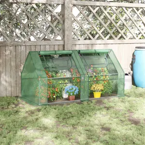 Outsunny 6' x 3' x 3' Portable Greenhouse, Garden Green House with 2 PE/Plastic Covers, Steel Frame and 2 Roll Up Windows