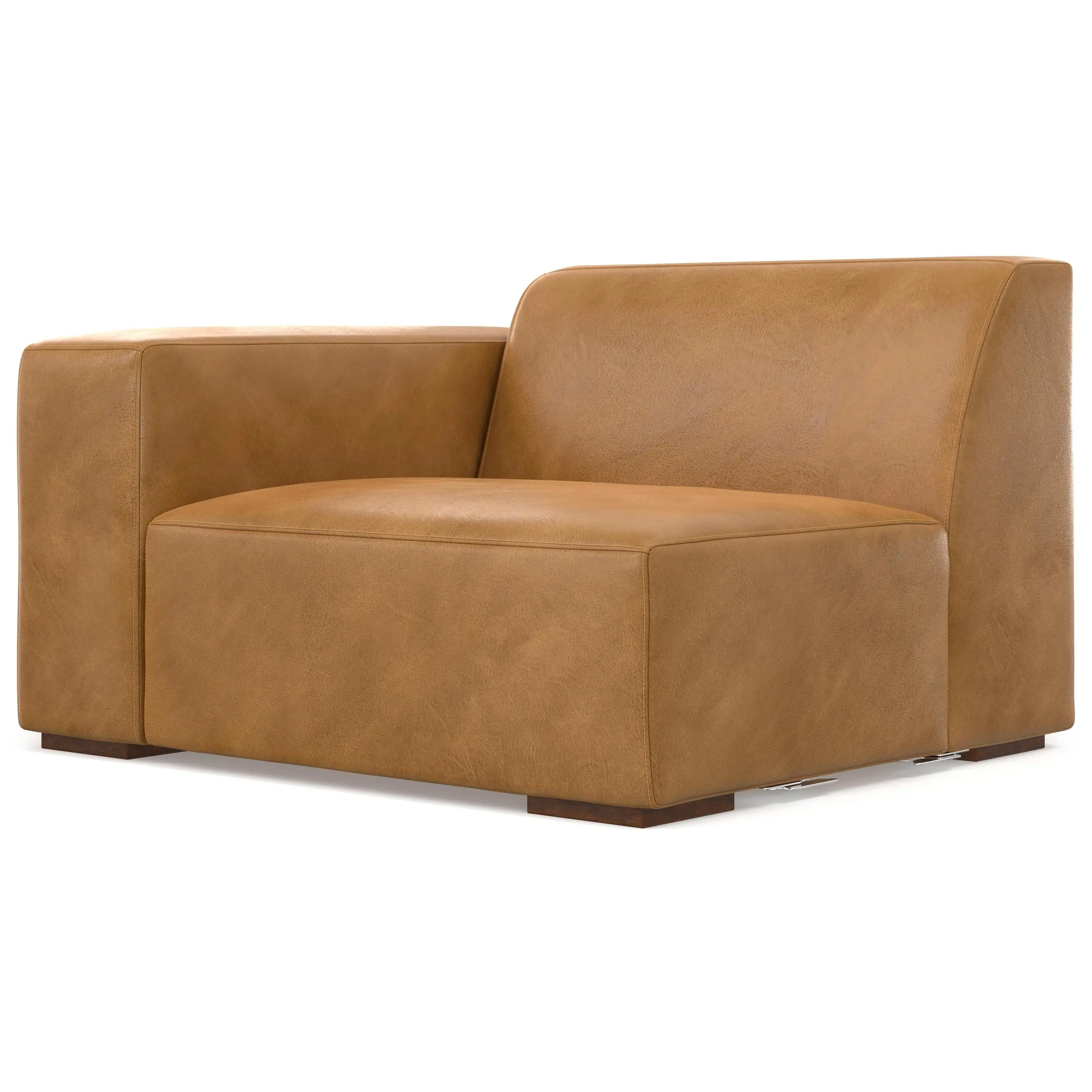Genuine Leather Left-Arm Rex Module - Handcrafted Modular Sofa Sectional Component, Minimal Chic, Clean Aesthetic, Midcentury Modern Living Room Decor, Modern Comfy Couch with Reclining Back, Easy Connect, Extra-Wide Box Silhouette, Spot Clean, Single Sea
