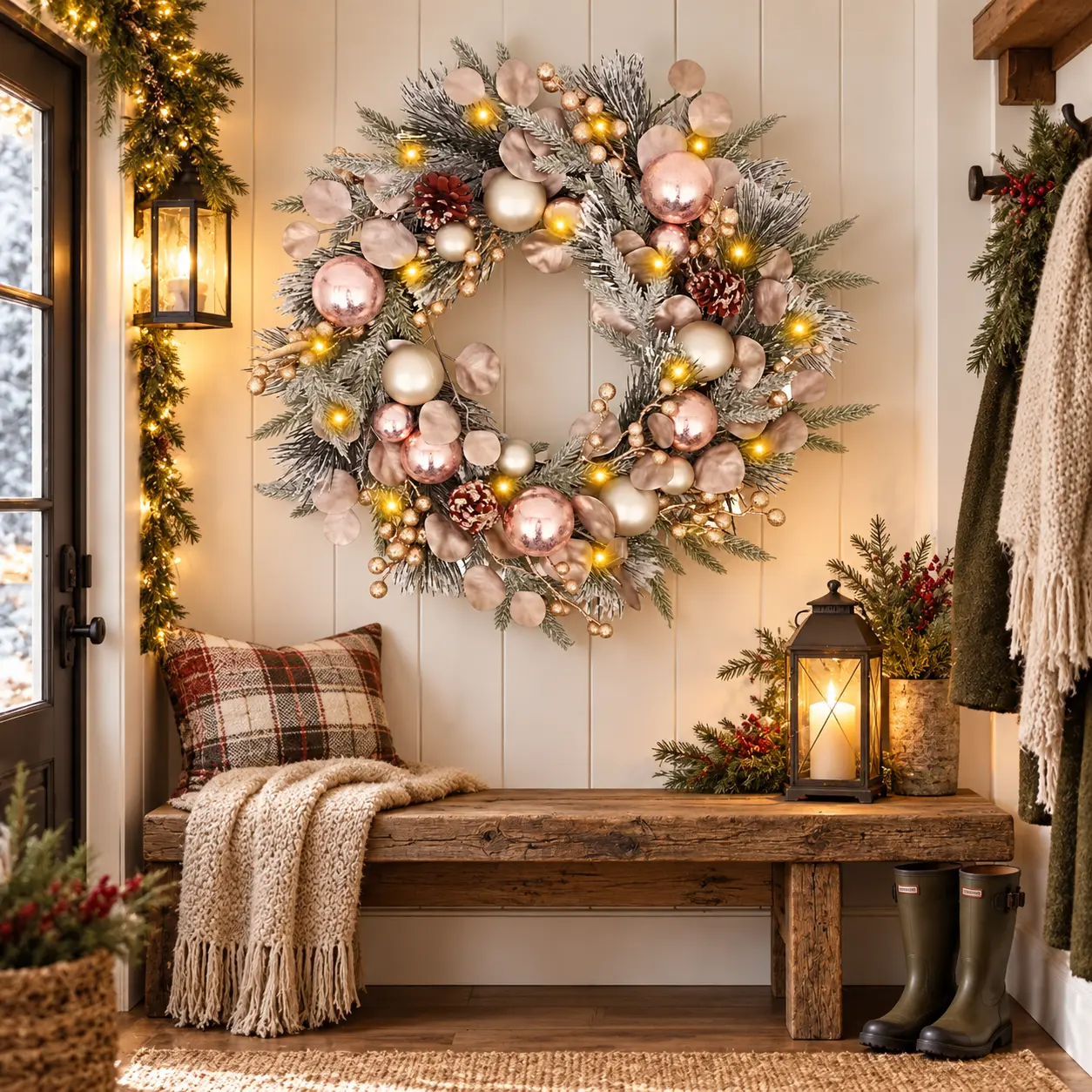 24-Inch Artificial Christmas Wreath, Festive Winter Greenery Home Decor for Front Door, Farmhouse Accent for Indoor-Outdoor Wall, Window, Fireplace ,Christmas 2026