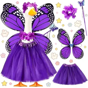 5PCS Butterfly Porch Goose Outfit Costume Tutu Skirt Butterfly Wing Wand Flower Crown For 17' 23' Cement Goose