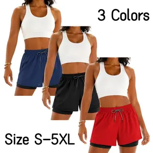 Women’s Athletic Running Shorts with Built-In Liner, Casual High Waisted Elastic Waist Drawstring Sport Shorts for Gym Workout Beach Vacation Summer Activewear