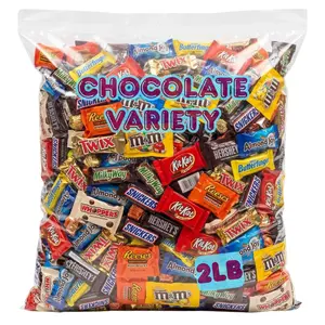 2 LB Bulk Peanut & Milk Chocolate Snack Variety Pack - Individually Wrapped Mini Bars & Treats Assortment - Ideal for Office Break Rooms, Parties