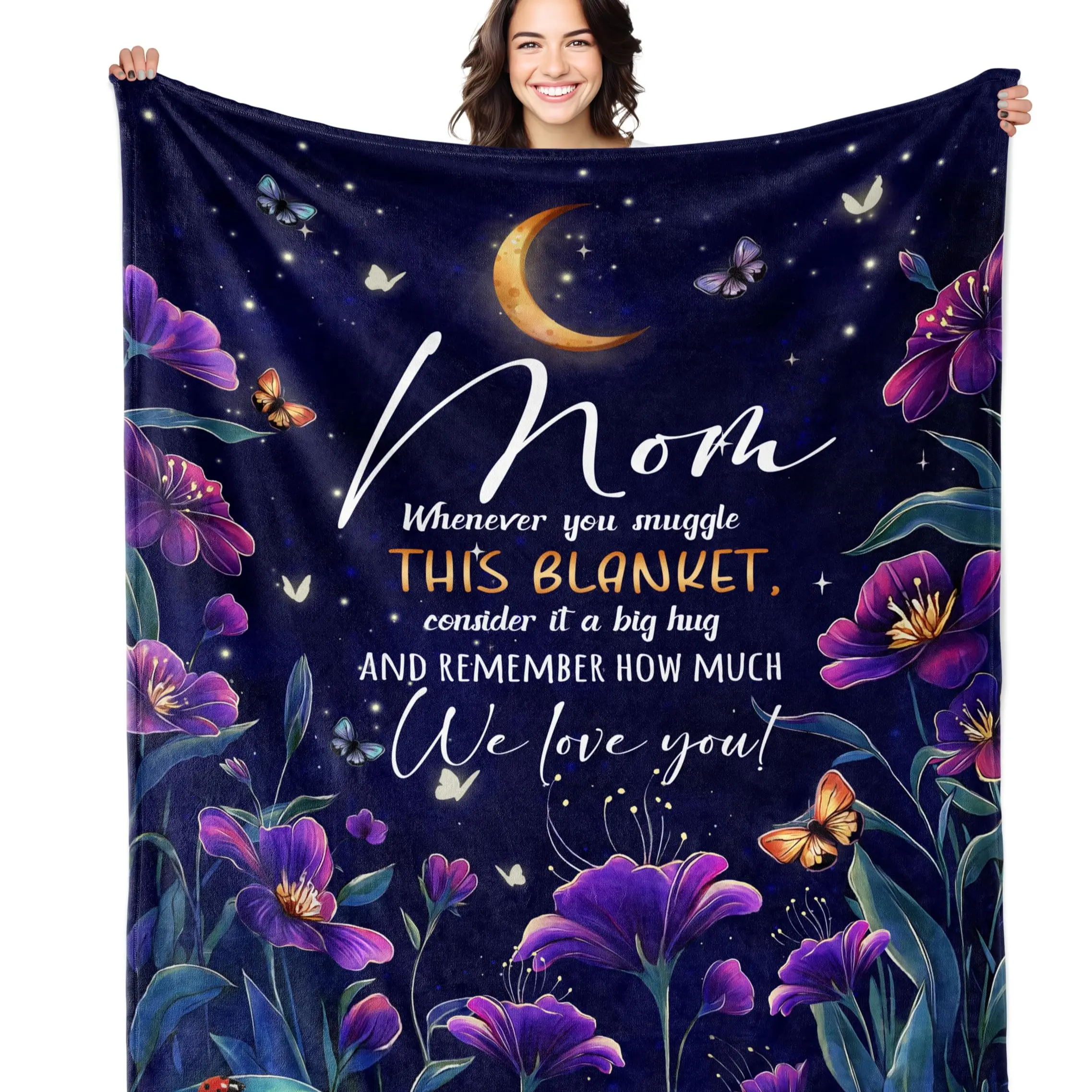 1PC Mom gift blanket, daughter/son gift for mom, mother birthday gift, we love you mother's day blanket, Cozy Throw Blanket