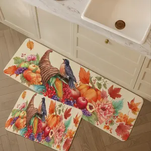 Soft Kitchen Rugs Set of 2, Fruit & Bird Pattern, Non-Slip, Machine-Made Sponge Carpet, Home Decor for Living Room, Bedroom, Bathroom