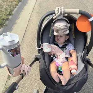 BUNDLEPRO 2-in-1 Universal Stroller Cup Holder with Mobile Phone Storage Rack, 360-Degree Rotatable Drink Holder for Strollers, Bike, Wheelchair (Fits Most Cups)
