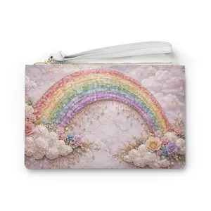 Pastel Rainbow and Clouds clutch bag | Floral Sparkle Wristlet