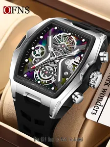 Ofns Vintage Tonneau Watch for Men, Laser Dial Business Style, Waterproof Quartz Wristwatch, Analog Display, Casual Wear, Fashionable Party Watch, Business Fashion Watches