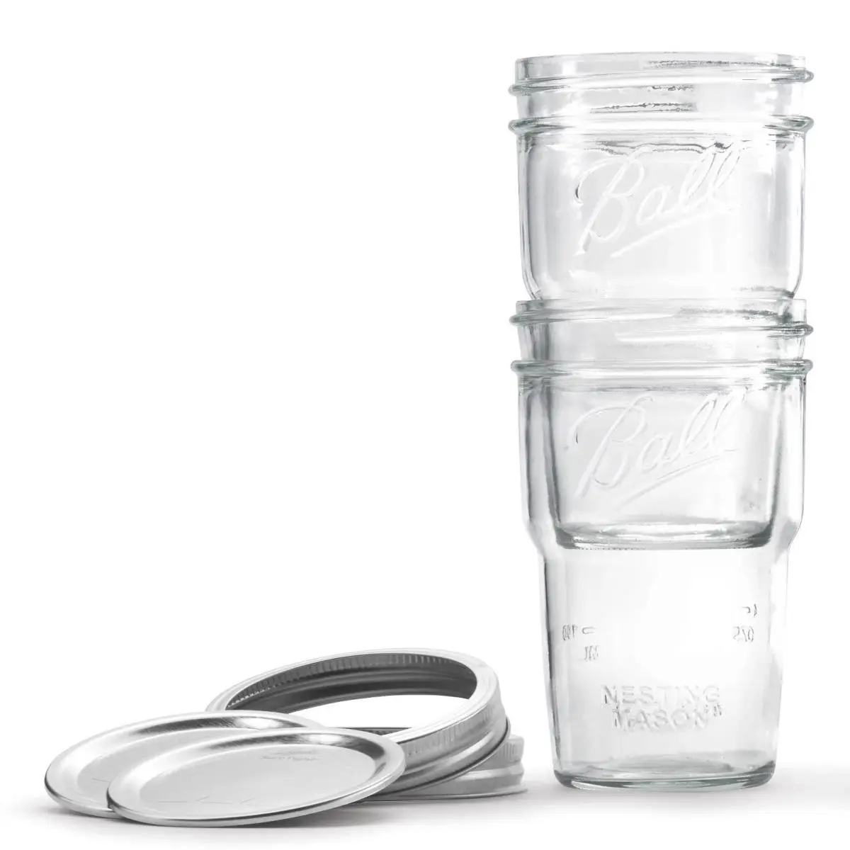 212 MAIN Round Wide Mouth Stackable Airtight Nesting Glass Ball Jars - 4-Pack 16oz BPA-Free Canisters, 5" x 3" 0.72 lbs Kitchen Pantry Storage Organizer, Cup Holder-Fit Hermetic Containers for Bottle Organization