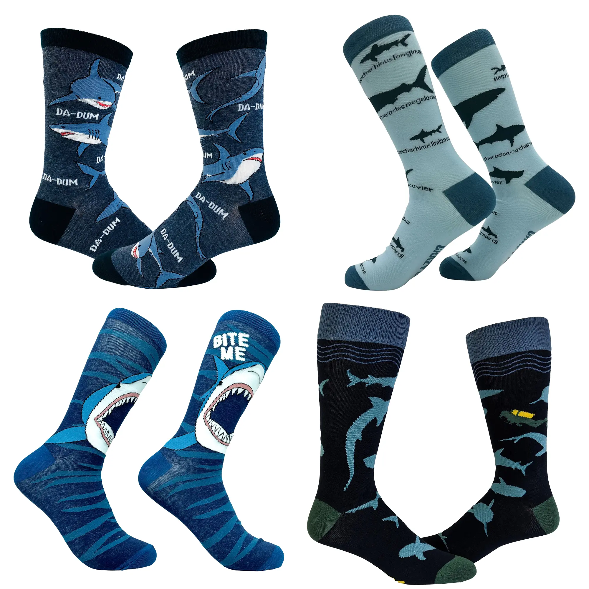 Men's Shark Socks Funny Sarcastic Shark Week Graphic Footwear for Men Funny Graphic Socks Comfortable Fitted Spandex Cotton