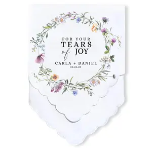 Personalized Wedding Handkerchief | Tears of Joy Gift for Mother of the Bride | Customized Gift for Parents from Bride | Thank you Gift Wedding Favors | Happy Tears Custom Gift | Wildflowers Wreath