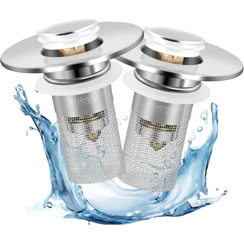 2 in 1 Modern Round Bathroom Sink Stopper - Brass & ABS Anti-Odor Anti-Clog Drain Plug, Universal Hair Catcher, Jewelry Saver, Portable Bathroom Gadget for Sink Bathtub Shower