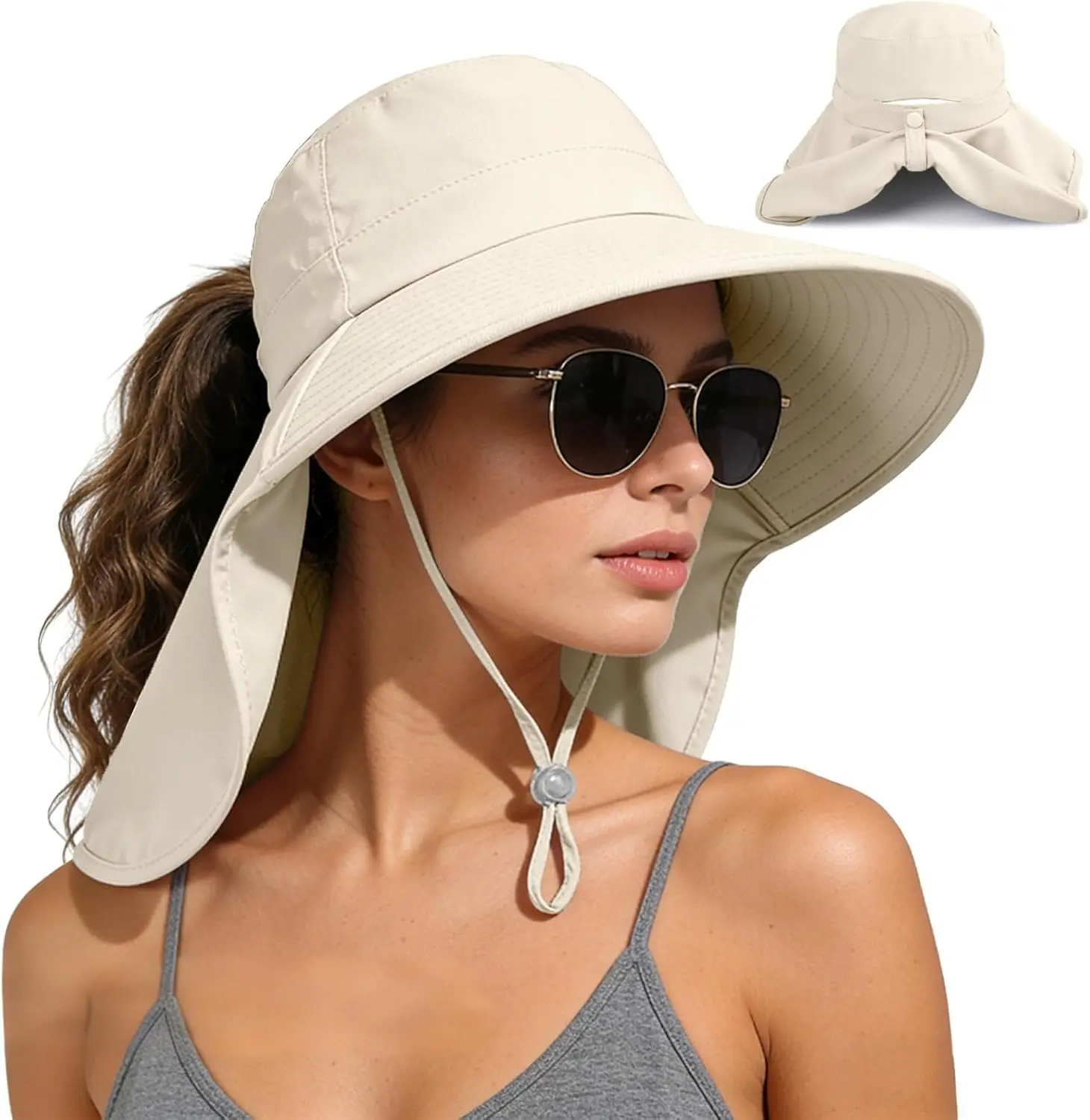 Sun Hat for Women Wide Brim UPF 50 UV Protection Fishing Cap Breathable Outdoor Hiking Ponytail Mesh Backpacking Hat with Neck Flap Summer Beach Travel, Accessories For Women, Hats For Women