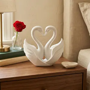 Swan Couple Figurine, Harmonious Heart Model, Romantic Anniversary Gift, Modern 3D Printed Art