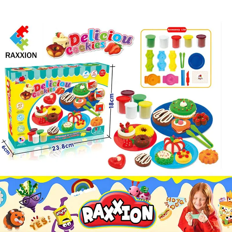 15PCS Cake and Donut Playdough Set - 5 Packs of Safe, Non-Toxic Playdough with 10 Accessories for Creative Baking Fun - Made from Flour, Water, and Salt for Safer Play - Perfect Toy for Kids