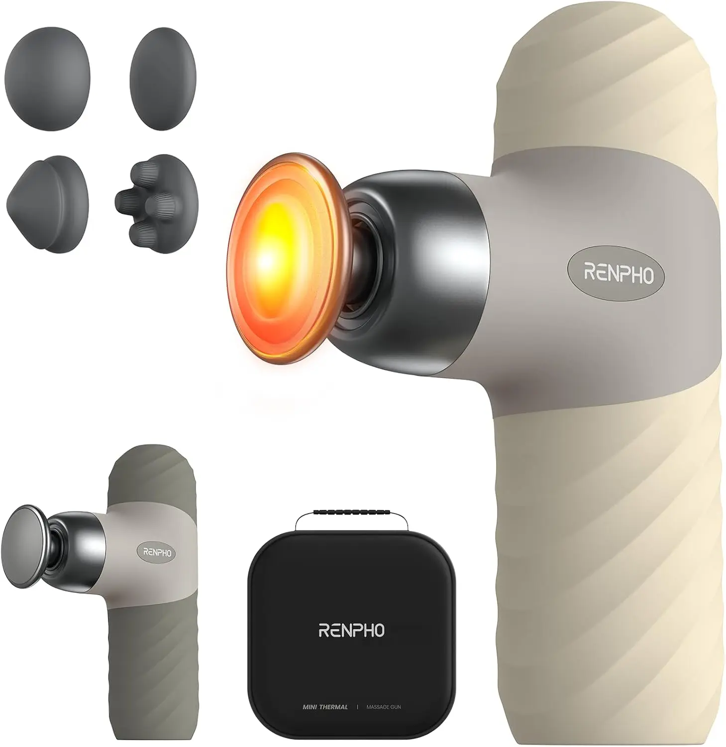 RENPHO Mini Heated Vibration Massage Gun, USB Rechargeable Battery Powered Deep Tissue Percussion Massager with 4 Heads for Neck & Back Comfort, Ultra-Quiet, Portable with Carry Case, Adults’ Beauty & Personal Care Gift