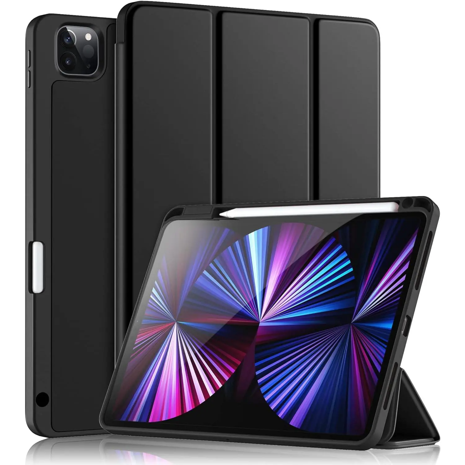 Case Compatible with iPad Pro 11 Inch 4th/3rd/2nd Generation with Pencil Holder, for iPad Pro 11 Case 2022/2021/2020, Trifold Slim Protective Cover with Soft TPU , Auto Wake/Sleep, Black