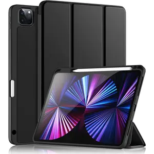 Case Compatible with iPad Pro 11 Inch 4th/3rd/2nd Generation with Pencil Holder, for iPad Pro 11 Case 2022/2021/2020, Trifold Slim Protective Cover with Soft TPU , Auto Wake/Sleep, Black