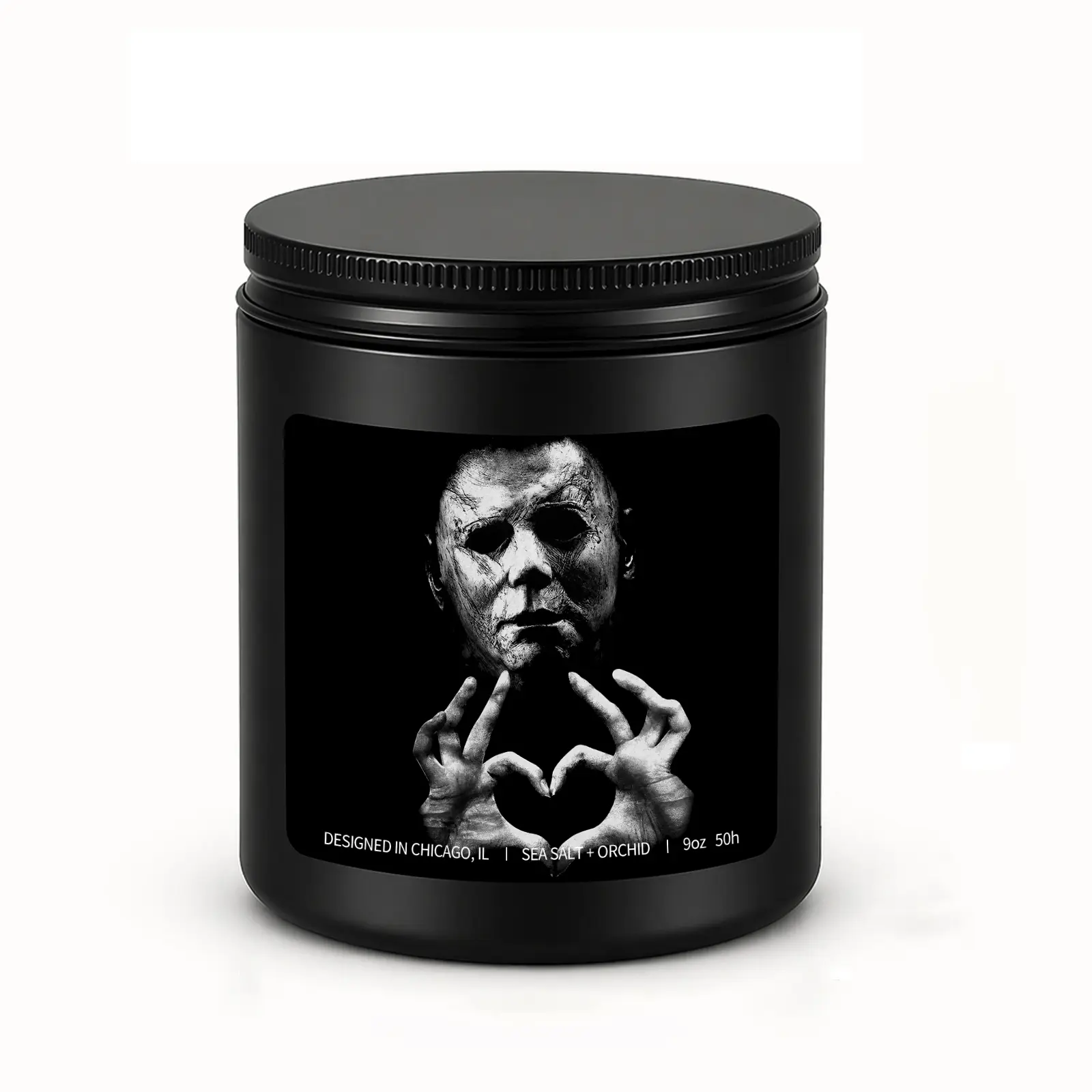 1Pc Handmade Gothic Soy Aroma Candle - Masked Horror Figure Heart Gesture Design, Cotton Wick, 50-Hour Burn, Spooky Floral Decoration, Horror Fans Gift for Halloween, Bedroom Movie Room Decor, Scent