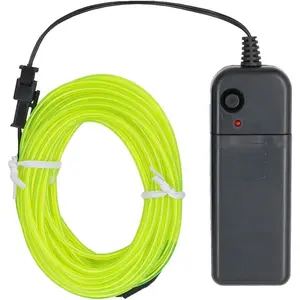 EL Wire Fluorescent Green Lights 16.4ft/5m, Portable Glowing Battery Powered Neon Rope Lights LED Strips for Halloween Decorations Party Festival Car DIY Clothes Decor