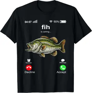 Fih Calling Remind me Message Decline Accept Phone Call Fish T-Shirt，Casual Women's Short Sleeve ,trendy casual tops,vintage graphic ,Gift,Unisex ,100 cottont shirt Summer Womenswear Birthday Clothes Coat Light Soft Sun