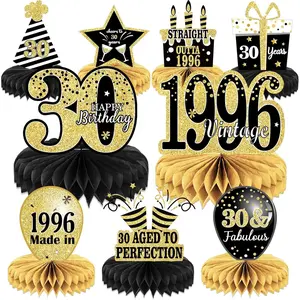 9PCS Vintage 1996 30th Birthday Decorations Honeycomb Table Topper Table Centerpieces Back in 1996 for Men Women 30 Years Birthday Party