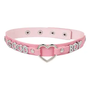 OIDEA Female Gothic Punk PU Leather Choker Necklace - Adjustable Collar with Rhinestone Letter Rivets, Ideal for Going Out Tops Pairing summerwins,summerwins