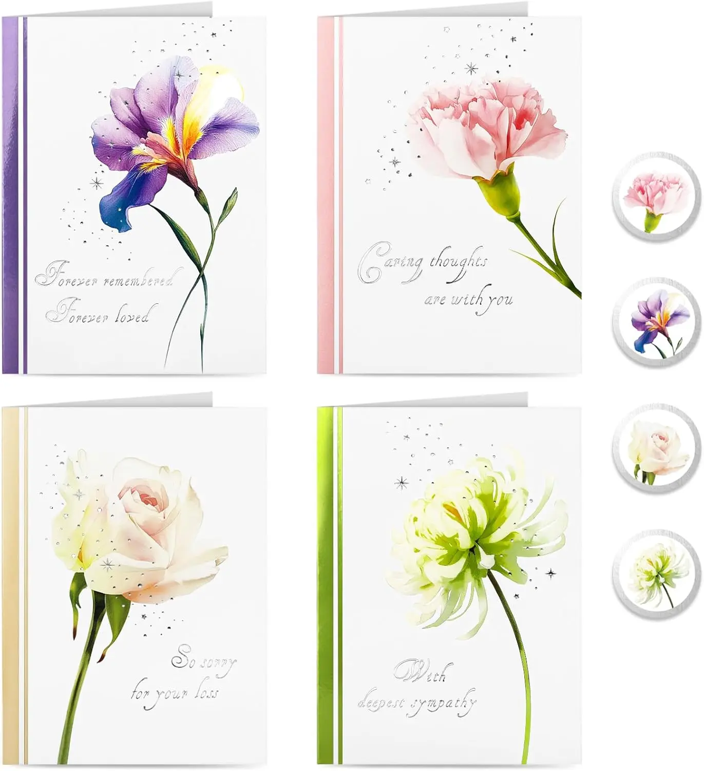 Sympathy Cards Assortment Boxed Sympathy Cards with Stickers Floral Design 12 Cards and Envelopes