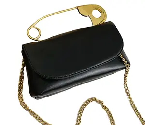 Women's Cute Safety Pin Handle Vegan Leather Bag - Elegant Crossbody & Shoulder Style