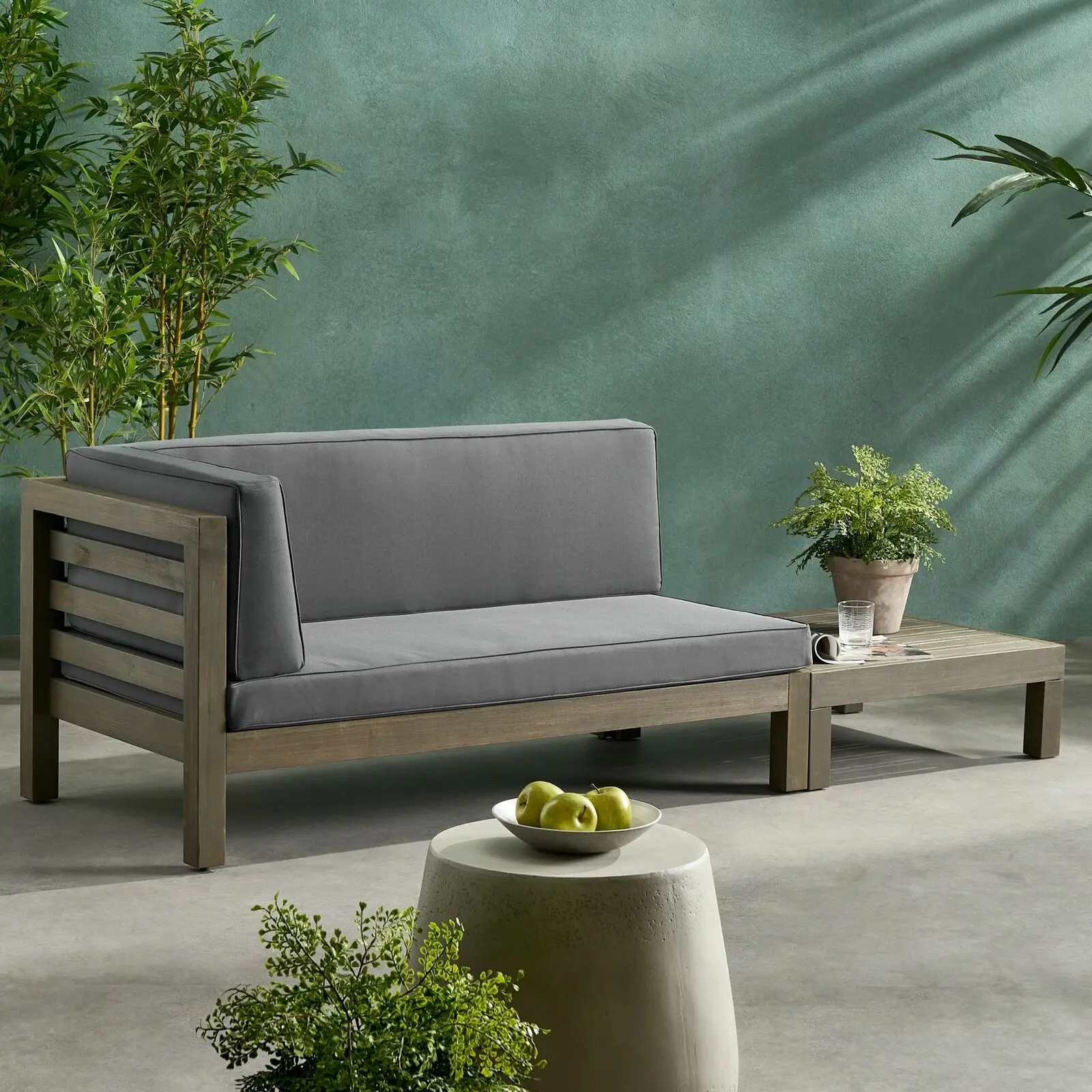 Oana Left Corner Bench and Coffee Table Set Dark Grey Living Room Furniture Modern L-Shaped Sofa Table with Storage Shelf for Home Apartment Office Compact Space Saver, Living Room Table for Sofa Side, Bedroom, Office, Apartment and Home Decor