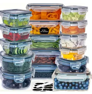 32pcs Food Storage Container Set, Fresh-Keeping Boxes, Easy-to-Secure Lids (16 Lids + 16 Containers)- Airtight Plastic Containers, Suitable For Pantry, Travel, Outdoor Picnics, Kitchen Organization, Comes With Labels And Marker
