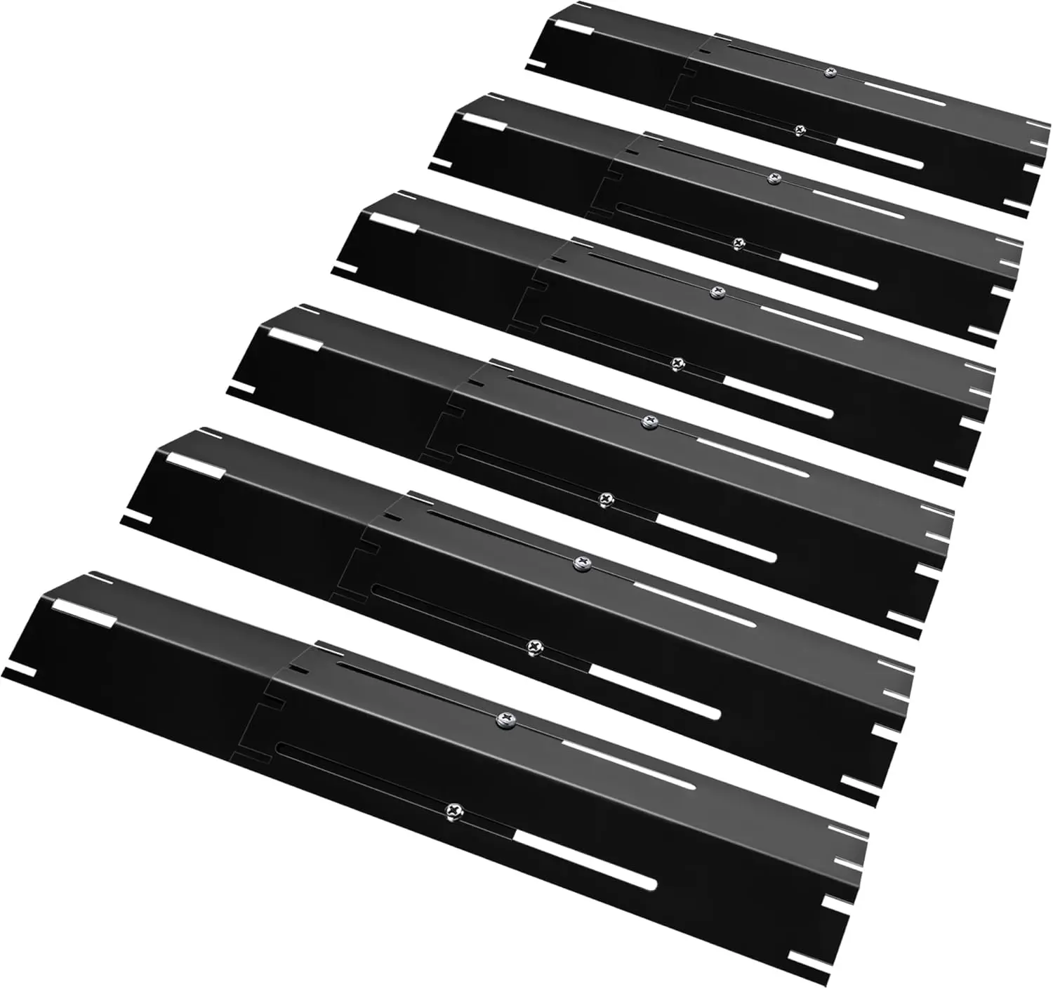 6-Pack Adjustable Stainless Porcelain Steel Gas Grill Burner Covers - Heat Plate Shields, BBQ Heat Tents, Heavy-Duty Flame Tamers, Barbecue Replacement Parts (11.75in to 21in L)