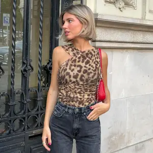 Leopard Print Sleeveless Bodysuit Women's 2025 New Summer Casual Elegant Sexy Slim Bodycon Mini Tops for Party Club Dating Outfits Cami Clothes summerwins
