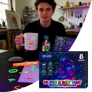 Glow in The Dark Face Body Paint Sticks 8 Pack - Neon Blacklight Reactive Makeup Kit for Adults, Halloween & Party Accessories