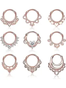 9 Pcs Septum Jewelry 16G Daith Piercing Jewelry Septum Clicker Cute Daith Septum Rings for Women 8MM 10MM Spiral Nose Ring