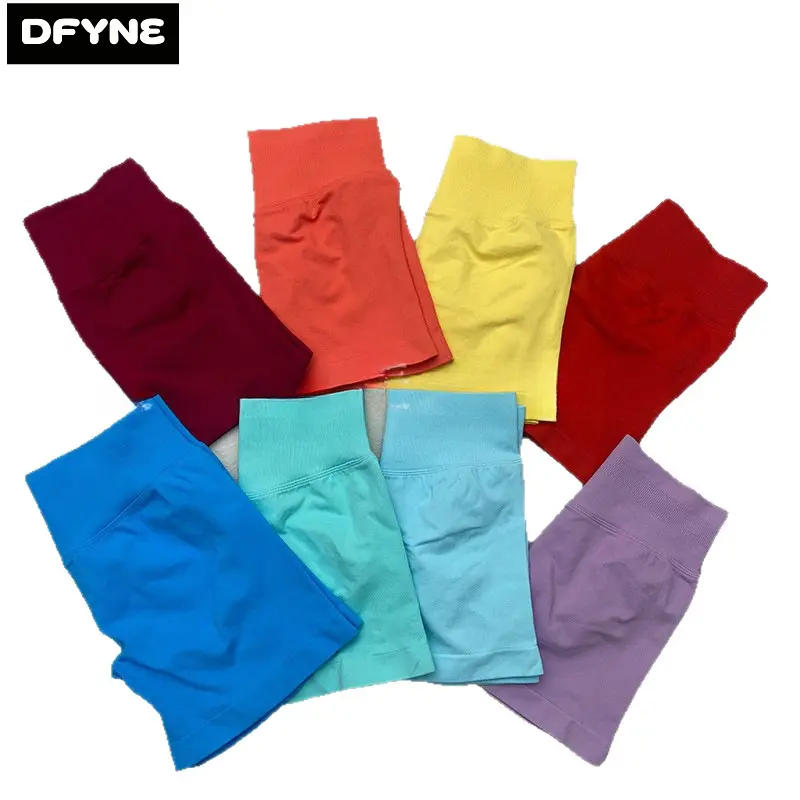 DFYNE Seamless Ruched Booty Shorts 3-Tier Tiered Tummy Control High Waist Compression Shorts Gym Athletic Running Biker Shorts