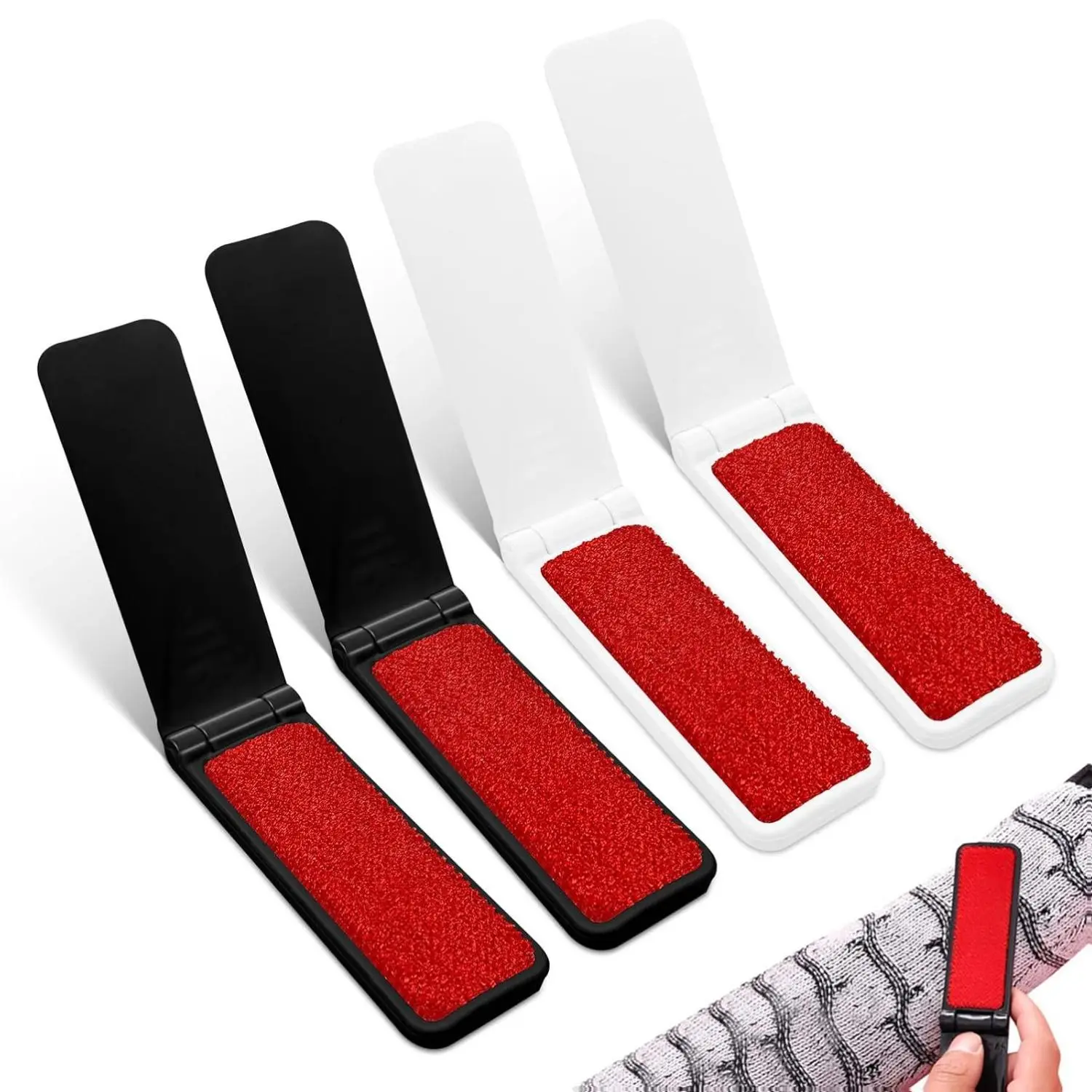 Foldable Lint Brush 4-Pack (2 White + 2 Black) - Multi-Pack Convenience, Portable Reusable Pet Hair Remover for Clothes, Furniture, Compact Travel-Size, Sticky Surface, Easy-Clean No-Mess Fuzz Remover