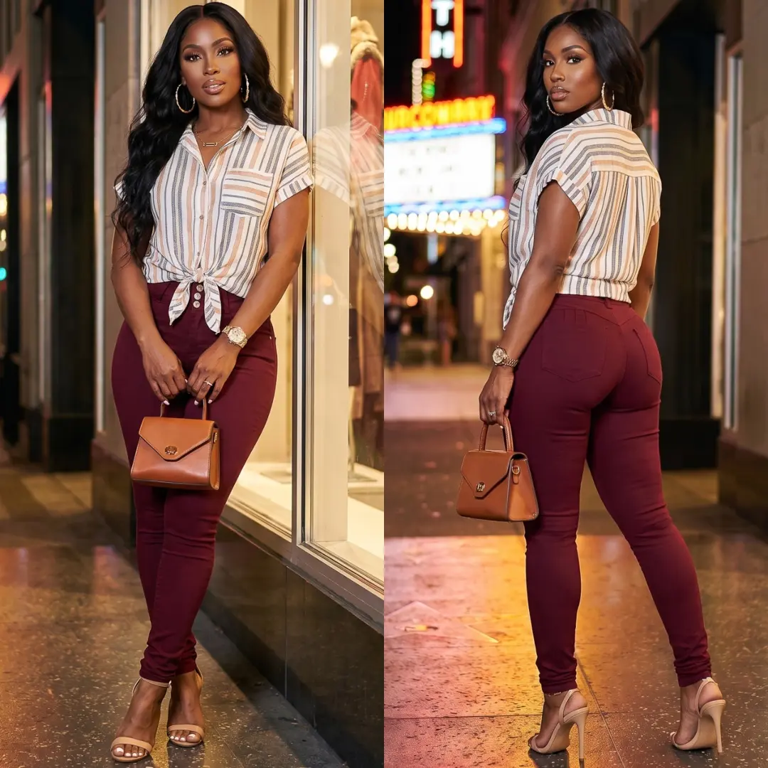 High Waisted Push Up Hyper Stretch Skinny Pants Burgundy
