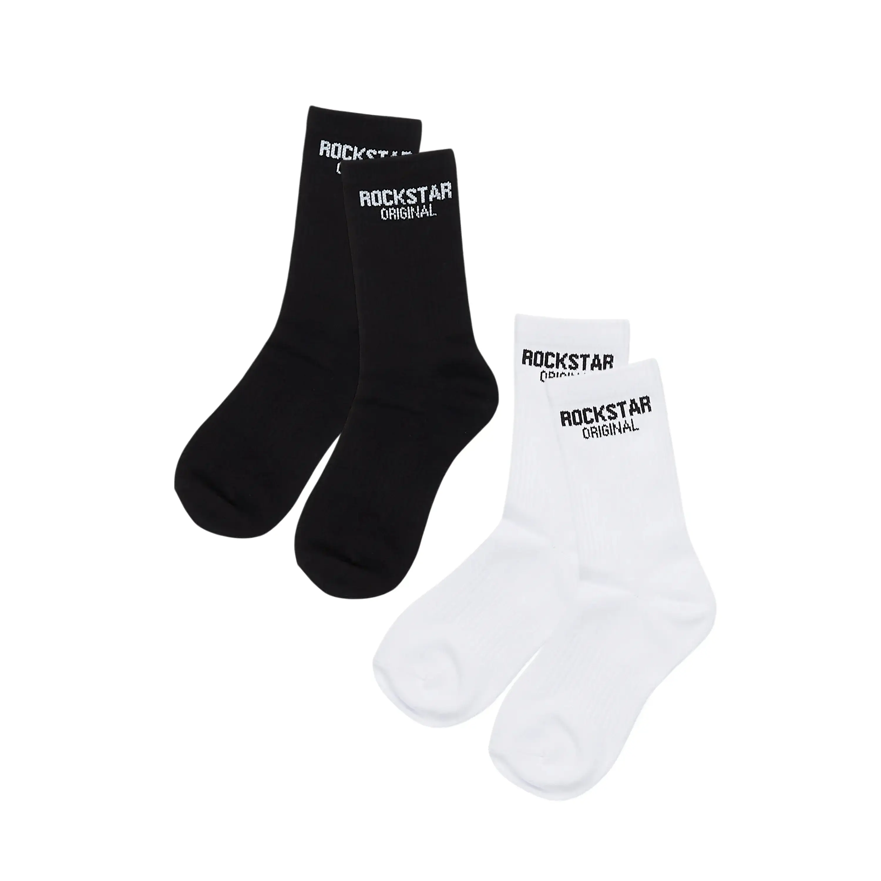 Boys Rockstar Dist White/Black Basic Socks 2 Pack