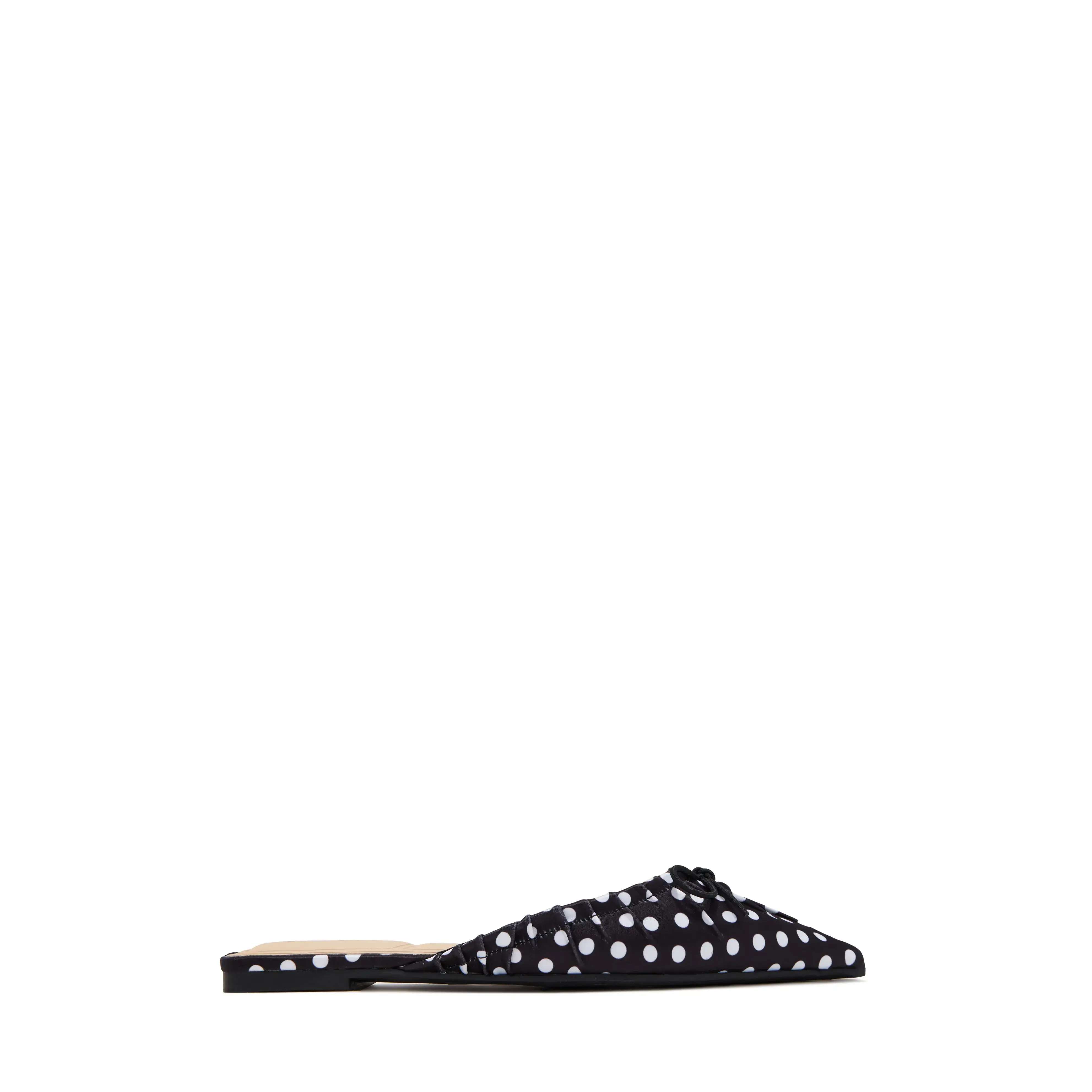 Darla Ruched Pointed Toe Flat Mules - Black Polka Dot