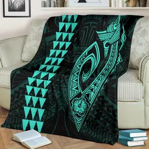 Hawaii Fishhook Polynesian Premium Blanket - Turquoise Soft And Cozy Blanket, Perfect For Gifts Like Comfortable Sofa, Bedroom, And Living Room Bedding.