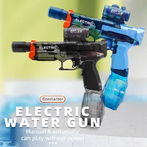 2 Pack Electric Big Transparent Automatic Water Guns with Light Up Full Automatic Electric Squirt Gun Range Water Pistol  Soaker Summer Outdoor Pool Water Toy for Adult&Kid LED Lighted rechargable light-up Multicolor luminous flame effect