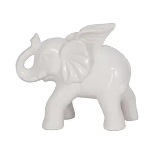 Sagebrook Home White Modern Neutral 8" Ceramic Angel Elephant Figurine Decor Decorative