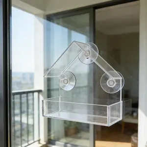 Minimalist Clear Window Bird Feeder – Aesthetic Backyard Garden Décor with Strong Suction – Trending Gift for Bird Lovers and Modern Patio Spaces.