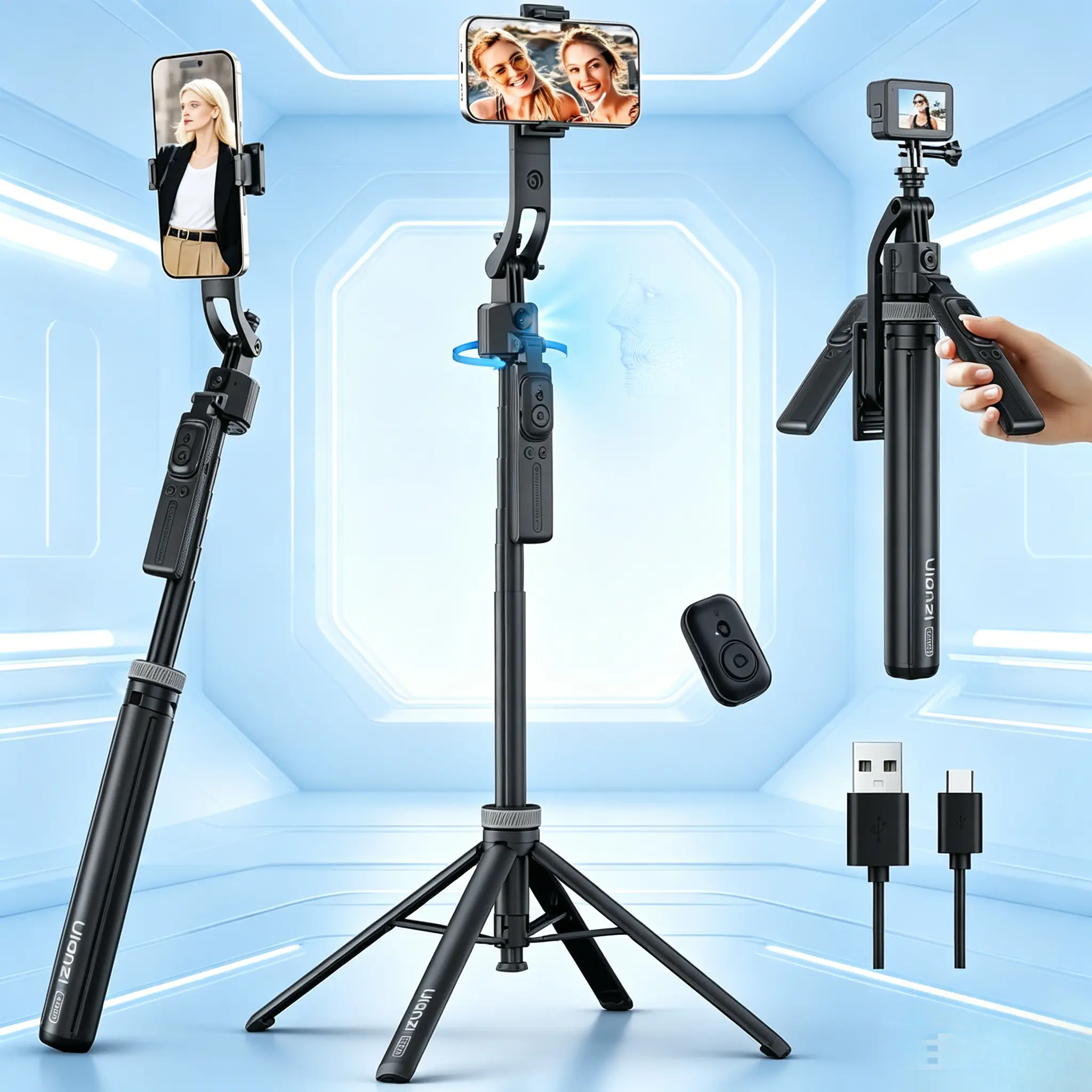 64" Auto Face Tracking Tripod for iPhone/Android with Remote, 360 ° Rotating Selfie Stick That Follows Your Movement, Facial Recognition Tripod for iPhone 17/16/15/14/13/Android/Camera/GoPro