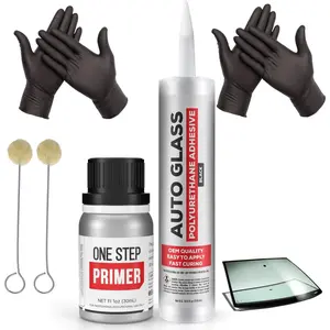 One-Step Primer & Polyurethane Windshield Adhesive Kit - High Bond Strength, ,  Drying Sealant for Windshield Replacement - Includes Daubers & Gloves