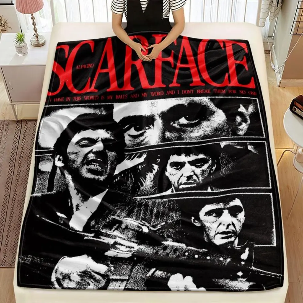 Scarface Movie Theme Flannel Throw Blanket, Soft Skin-Friendly Warm Cover for Home Office Travel, Best Gift for Film Lovers birthday gift