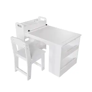 Garvee Multi-Functional Kids Art Table and 2 Chairs Set - Wooden Craft Desk with Large Storage Shelves - Perfect for Drawing, Learning, and Activities - Sturdy Children’s Furniture for Home, Study Area, or Daycare