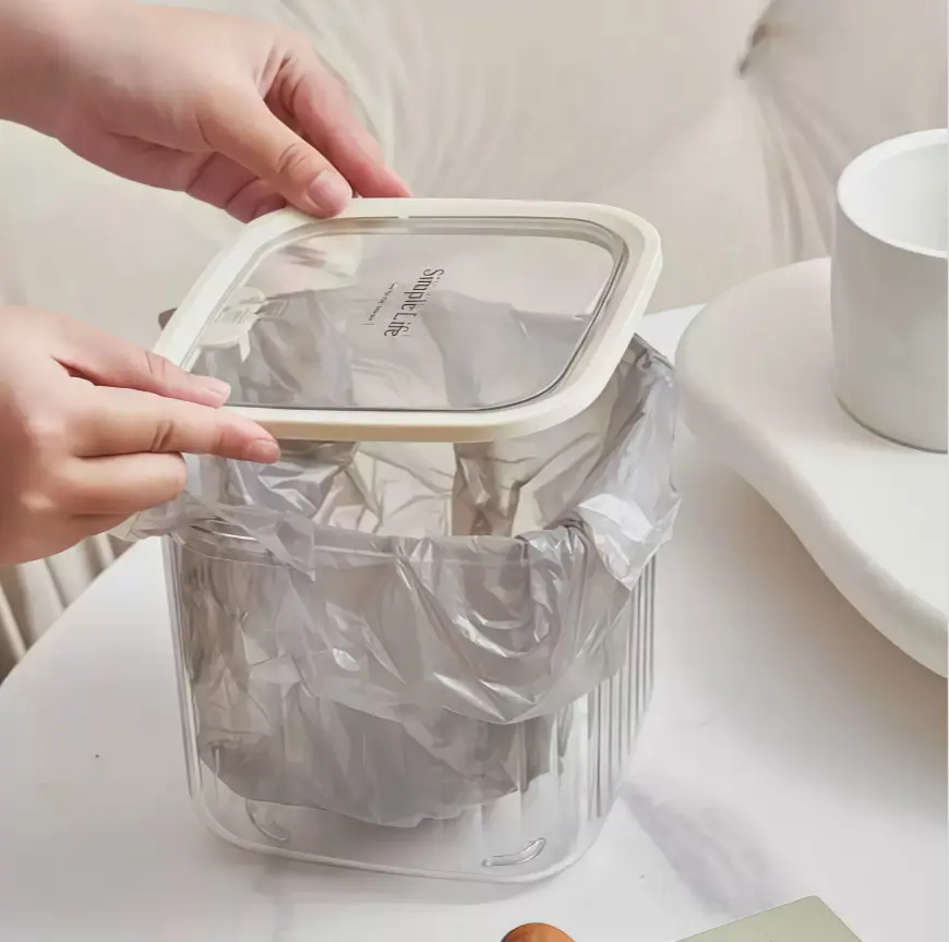 Mini Clear Trash Can, Compact Transparent Waste Bin for Desk, Vanity & Small Spaces